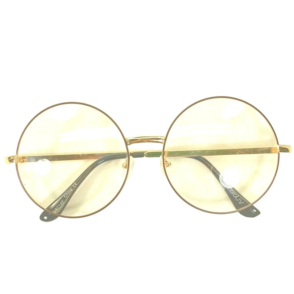 ZeroUV Eyeglasses Frames Gold Metal Round Large Hairy Potter 2.25
